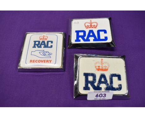 Three motor car engine badges for the RAC including Recovery