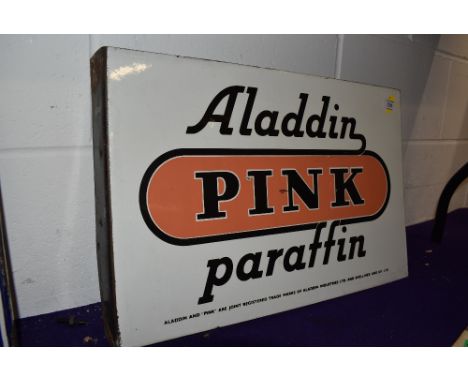 A genuine Vintage double sided enamel advertising sign for Aladdin Pink Paraffin