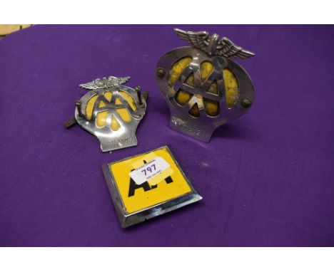 A selection of vintage motor car engine hood badges for AA motorcycles and commercial