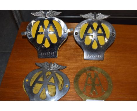 Four motor car engine badges by AA including a brass example
