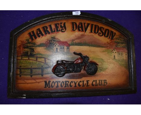 A modern wooden sign for Harley Davidson Motorcycle club