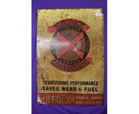 A genuine vintage tin sign for Redex Engine Oil 44cm x 64cm light rusting but otherwise good condition