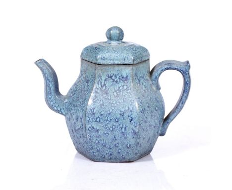 Yixing robin's egg glaze teapot Chinese, late 19th/early 20th Century of hexagonal form 19cm high