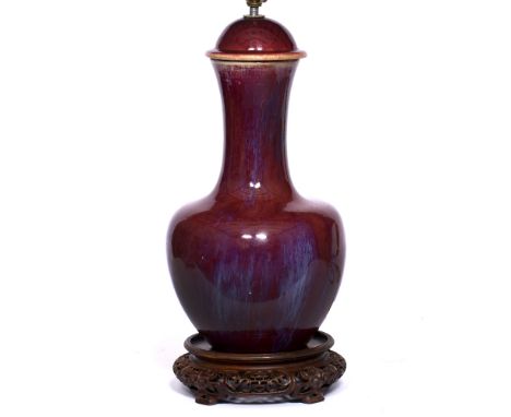 Sang de boeuf porcelain vase Chinese, 19th Century converted to a table lamp 34cm overall