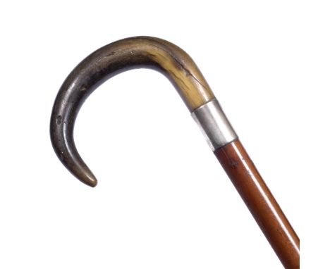 Horn and malacca walking stick late 19th Century the handle possibly rhino horn 86cm long