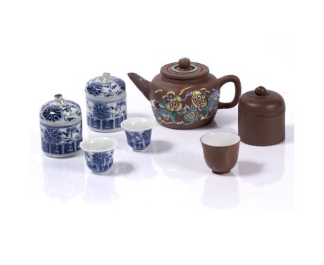 Yixing teapot  Chinese, 19th/20th Century and three hot water tea bowls