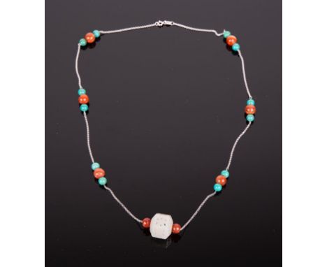Qing dynasty; a hexagonal white jade beads  carved in open work pendant; white jade  pendant; 21 5/8 in. l
