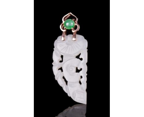 Qing dynasty period, white jade pendant  carved as a flower; 1 1/8 in. h