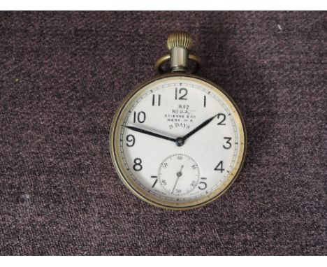 A Military 8 Day Pocket Watch by Etienne &amp; Co, Swiss Made mark IV, dial numbered 832 in case marked WD with military arro