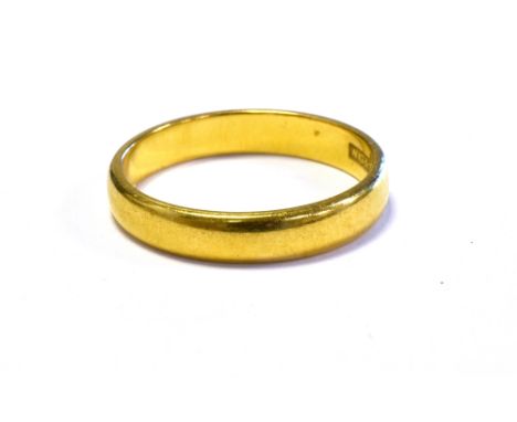 22CT GOLD PLAIN WEDDING BAND 3.4mm wide, ring size N, hallmarked 22 Birmingham 1984.  Weight 3.7 grams.