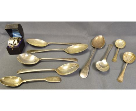 VARIOUS ITEMS OF SILVER &amp; SILVER PLATE To include a cased cut work napkin ring, depicting swallows and flowers, hallmarke