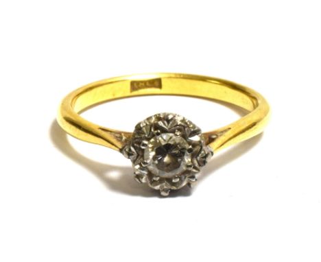 18CT GOLD DIAMOND SOLITAIRE RING with platinum illusion set round brilliant cut diamond, estimated 0.25 carats, ring size O, 