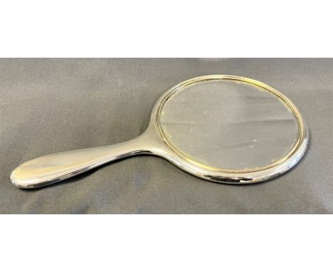 EDWARDIAN SILVER &amp; TORTOISEHELL HAND mirror, decorated with silver pique floral and swag motifs, with a round bevelled ed