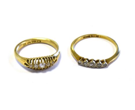 18CT GOLD &amp; OLD CUT DIAMOND RINGS one belcher claw set with old single cut and one old mine cut diamonds, hallmarked 18 C