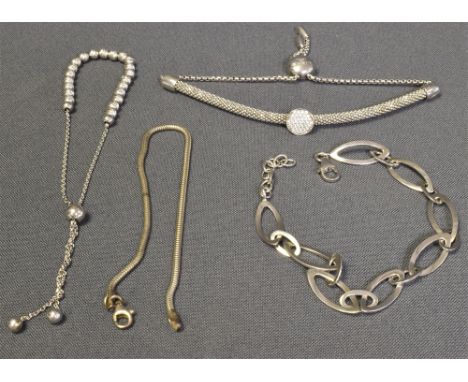 9CT WHITE GOLD &amp; SILVER BRACELETS 19cm long with faceted 3.9mm orbs and an adjustable, sliding ball style fastener.  Hall