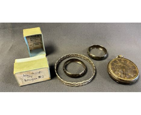 POCKET WATCH &amp; VARIOUS SILVER ITEMS to include a plaited Celtic design bracelet, a Victorian sweetheart brooch, pair of b