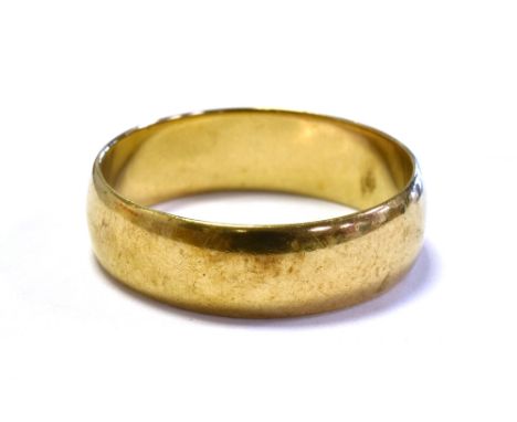 9CT GOLD PLAIN BAND 6.5mm wide, ring size W, hallmarked 375 Birmingham.  Weight 5.2 grams.