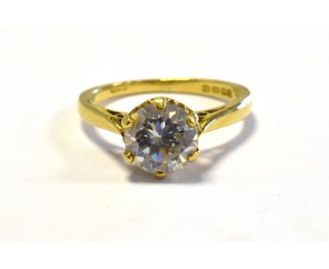 18CT GOLD &amp; COLOURLESS STONE RING Matthey claw style setting, containing a brilliant cut colourless stone, ring size J.  
