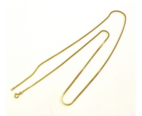18CT GOLD HERRINGBONE CHAIN NECKLACE 80cm long, 1.5mm wide, square profile, with bolt ring clasp, stamped '750 1 AR'.  Weight