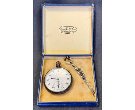 SILVER POCKET WATCH &amp; FOX BAR BROOCH 9cm long, depicting a fox mounted on a riding crop with safety pin style clasp.  Als