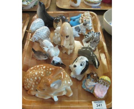 Tray of assorted china animal ornaments, various, to include: birds; dogs; Beswick Beatrix Potter's Hunka Munka etc.(B.P. 24%