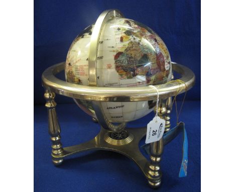 Small semi-precious stone and mother-of-pearl brass framed table globe. (B.P. 24% incl. VAT)