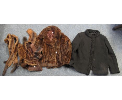 Collection of vintage fur items to include: various collars, tippets and a brown fur jacket, together with a vintage black wo