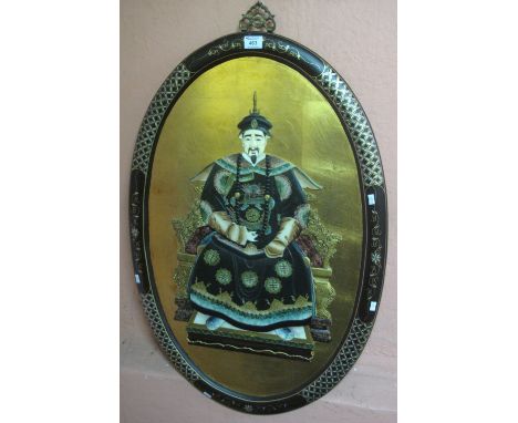 Coloured relief oval portrait of a Chinese courtier within oval frame, modern.  82 x 51cm approx.(B.P. 24% incl. VAT)