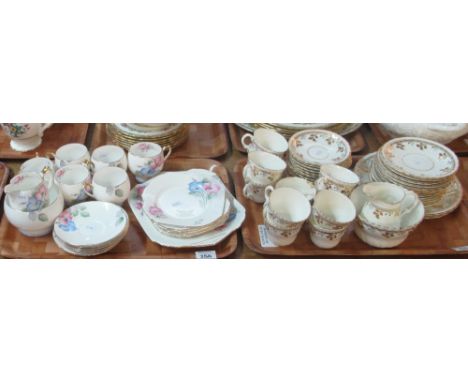 Two trays of assorted china to include: Staffordshire gilded tea service and a Shelley floral tea service with pedestal cups.