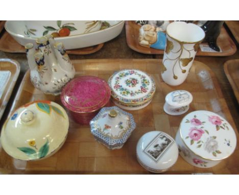 Tray of assorted bowls with covers, various, including Worcester, Coalport etc., together with a French Faience specimen vase