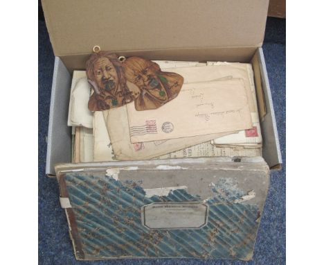Box of printed ephemera to include: The Great Western Railway Fault Return book, hand written, dated: 1872, two Maori leather