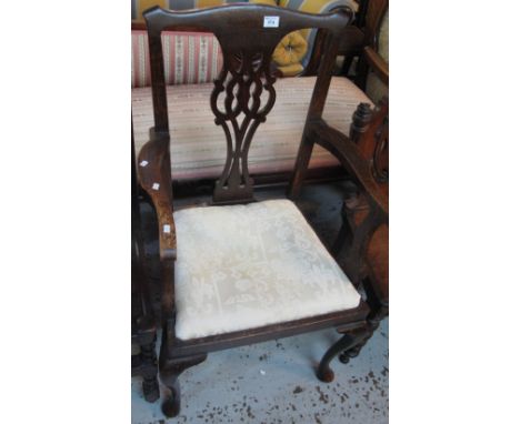 19th Century Chippendale style oak camel back elbow chair on cabriole legs. (B.P. 24% incl. VAT)