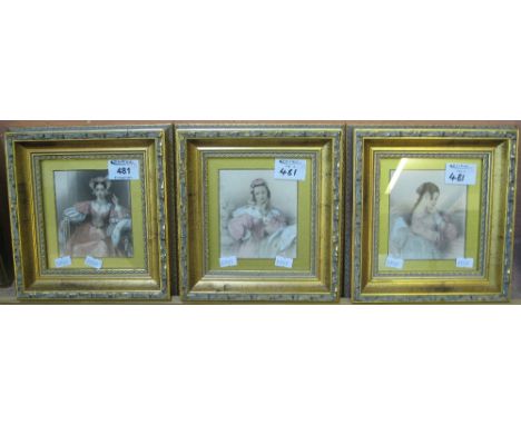 Set of three 19th Century fashion portrait prints in modern frames, 15 x 11cm approx. (3)(B.P. 24% incl. VAT)