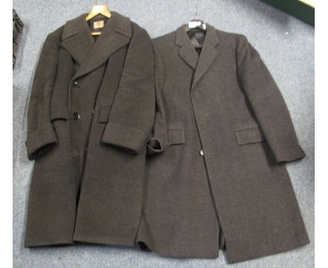 Two gentlemen's vintage Crombie coats, one double breasted with a Crombie, Aberdeen label, the other a single breasted coat w