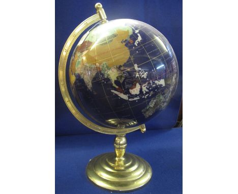 Large semi-precious stone and mother-of-pearl table globe on brass frame. (B.P. 24% incl. VAT)