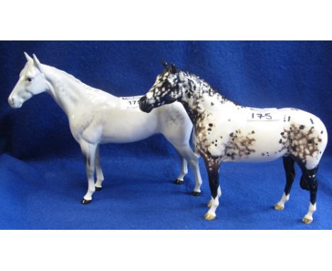 Two Beswick china horses, standing dappled grey hunter and standing Appaloosa, printed marks. (2)(B.P. 24% incl. VAT)   CONDI