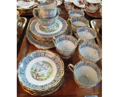 Royal Albert 'Silver Birch' design bone china tea set comprising: six cups, six saucers, six side plates, sandwich plate, cre