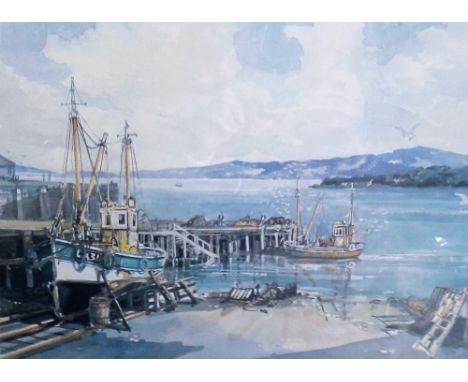 After John Sutton, a coloured print "Fishing Boats at Mallaig"