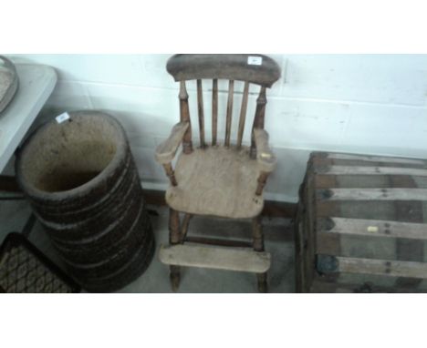 An elm and oak stick back child's high chair 