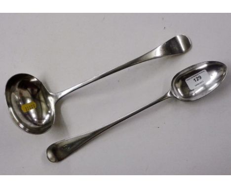 A silver plated ladle and serving spoons 