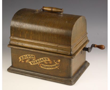An oak cased Thomas A. Edison Standard cylinder phonograph, early 20th century, the riveted patent plaque carrying serial num