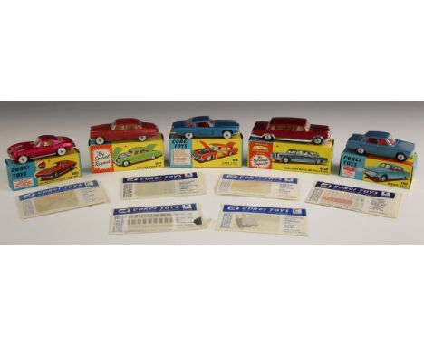 Five Corgi Toys die-cast model vehicles, comprising: a model 247 'Mercedes Benz 600 Pullman' with operating windscreen wipers