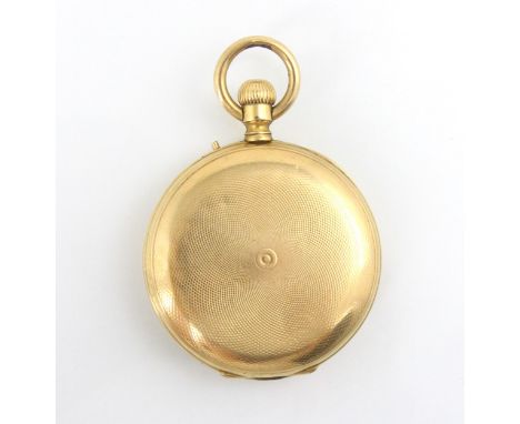 An early 20th century yellow metal full hunter pocket watch, the white enamel dial with Roman numerals and subsidiary dial to
