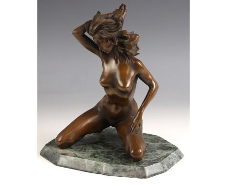 A patinated bronze figure in the manner of Ronald Cameron (British, 1930-2013), modelled as a kneeling female nude, free stan