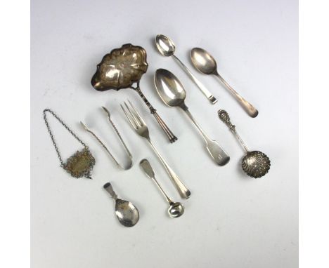 A selection of silver flatware, including a George II silver toddy ladle, Fuller White, London 1751 (lacking handle) a Victor