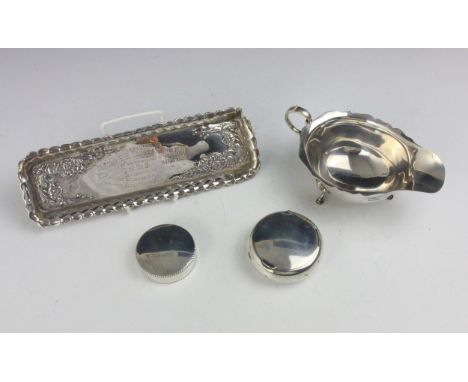 A selection of silver, including an Edwardian silver tray, William Henry Sparrow, Birmingham 1903, with embossed Art Nouveau 