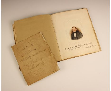 A common place book, mid 19th century, in full tooled leather binding, containing hand-written transcripts of various poems, 