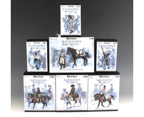 Seven Black Hawk ‘Napoleon’s Retreat 1812’ 1/32 scale 54mm hand painted model soldiers, comprising set numbers BH-1001, BH-10