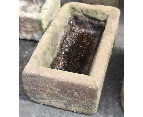 A 19th century rectangular sandstone trough, 28cm H x 70cm W x 40cm D 
