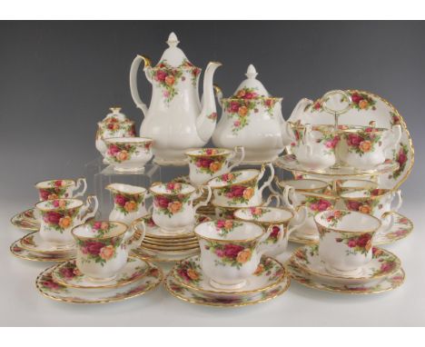 A Royal Albert part tea and coffee service in the 'Old Country Roses' pattern, comprising: a teapot and cover, ten teacups an
